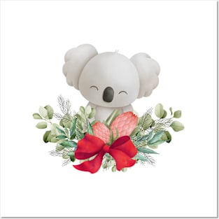 Cute Botanical Christmas Koala Posters and Art